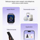 Infographie intitulée "Commande 4-en-1" présentant les quatre méthodes pour contrôler le robot aspirateur Cleanova W15 : l'application mobile sur smartphone, une télécommande dédiée, la commande vocale via assistant intelligent (comme Siri), et une application sur une Apple Watch. Le texte principal indique "Nettoyez depuis votre canapé, votre téléphone, votre voix ou votre montre". L'arrière-plan est un dégradé de couleur violet clair.